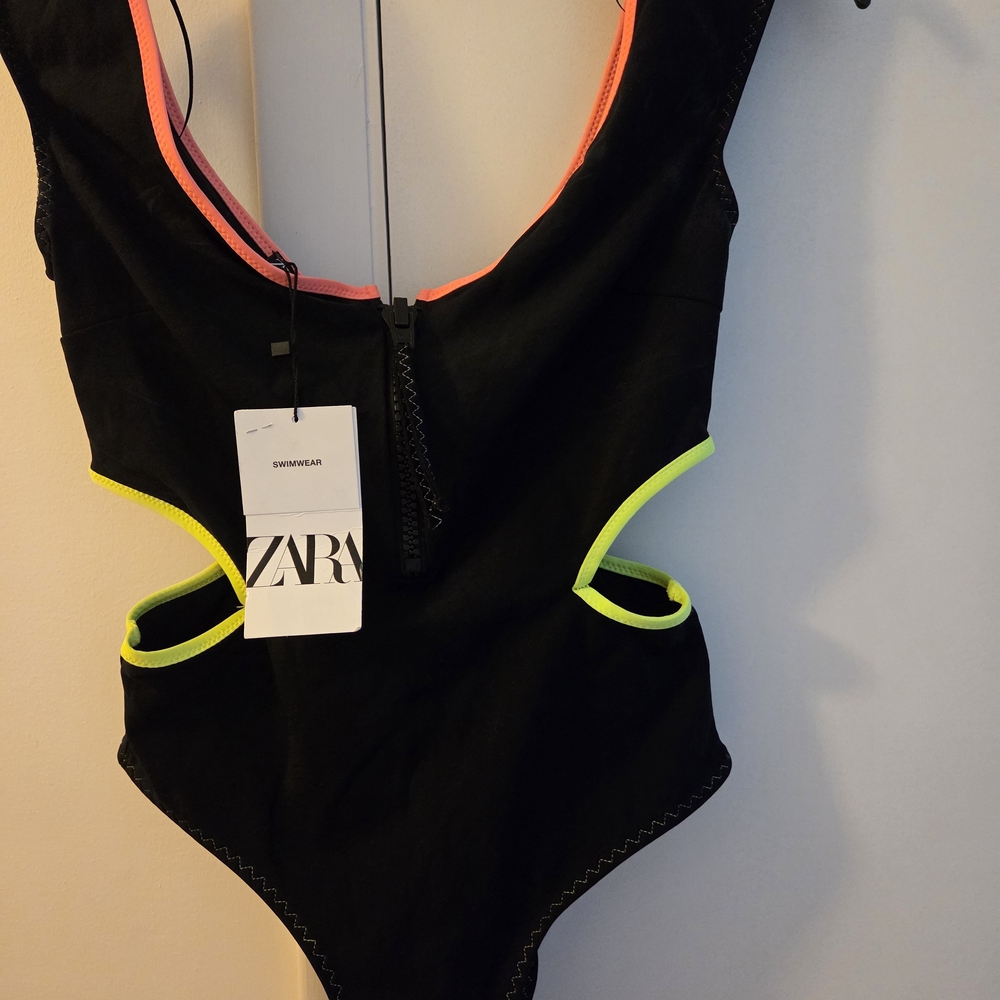 Zara Black and Neon Women's Swimsuit